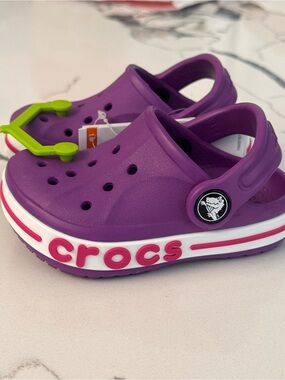 CROCS Kids' Classic Clog in Purple with Pink Accents